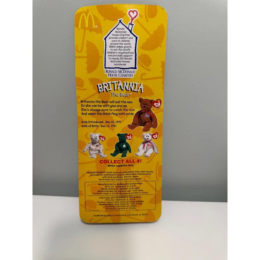 Ty Teenie Beanie Baby Britannia Bear Kids Small Brown 1999 McDonald's Sealed